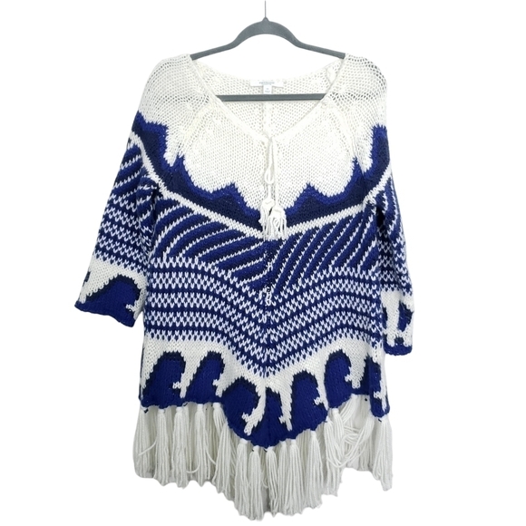 Piperlime knitted fringed hem tie neck sweater oversized size xs - Picture 2 of 7